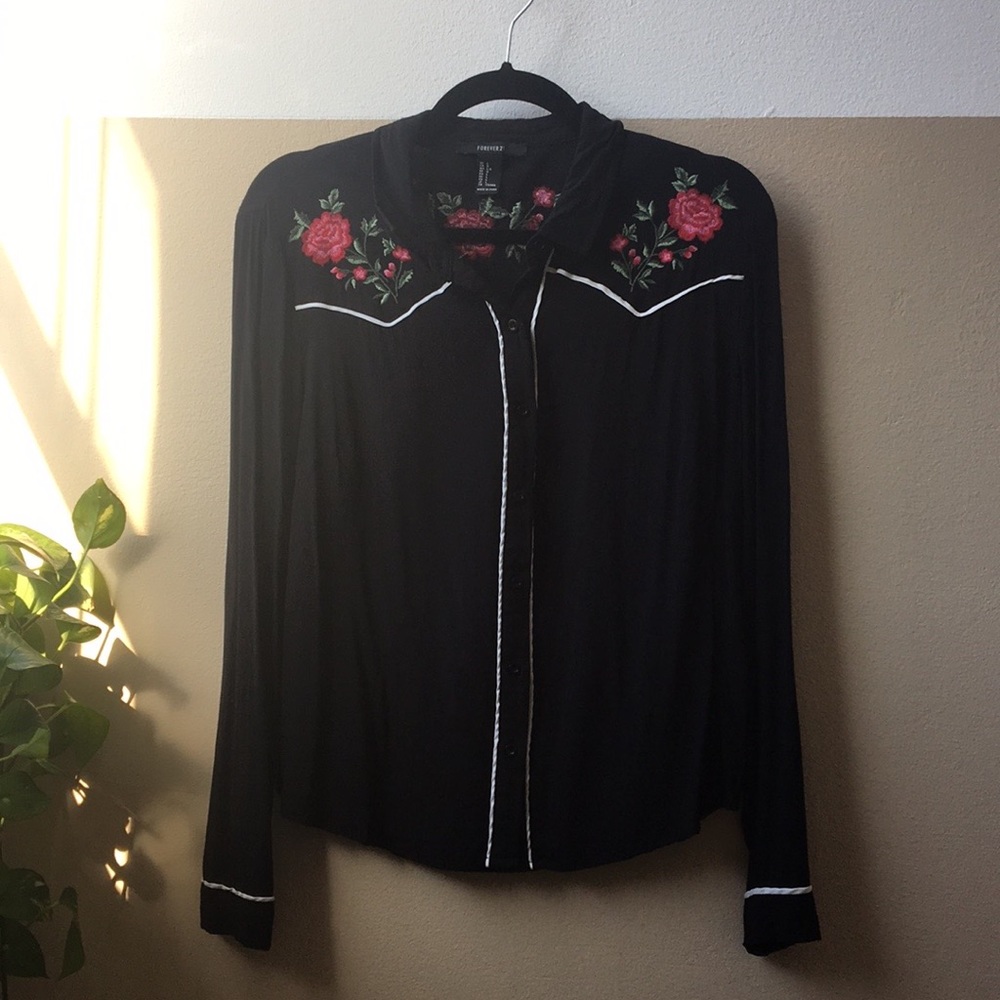 Floral embroidered western shirt